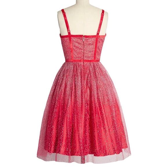 ModCloth Collectif Haute Holiday Party Swing Dress Size 6 Pink Tulle Glitter NEW - Picture 2 of 13